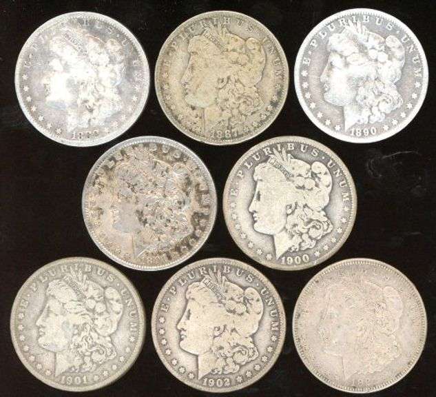 Run of 8 different Morgan Silver Dollars 1880 to 1921-S