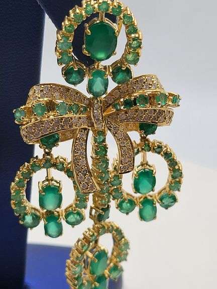 Investment! Zambian Emerald and Diamond Chandelier Drop Earrings set in 18KT Yellow Gold