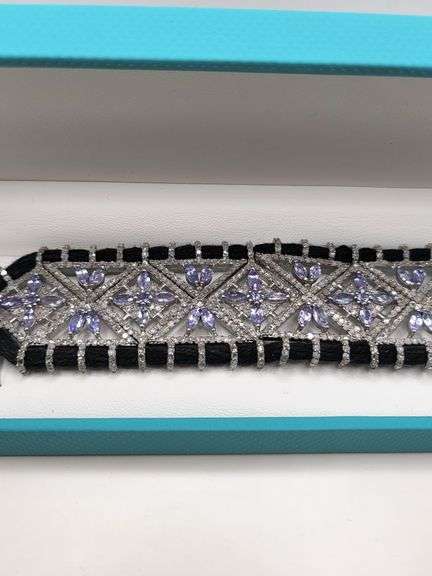 New! +10 ctw all natural amethyst and diamond weaved on fabric bracelet