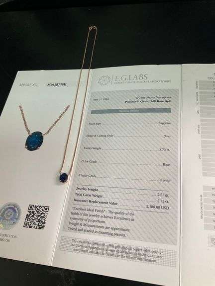 CERTIFIED 14K ROSE GOLD NECKLACE WITH NATURAL SAPPHIRE