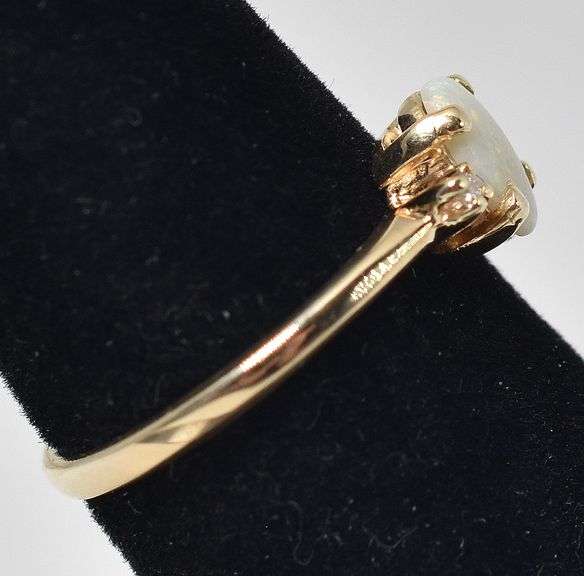 Angelic 14K Yellow Gold Opal Gemstone and Diamond Ring