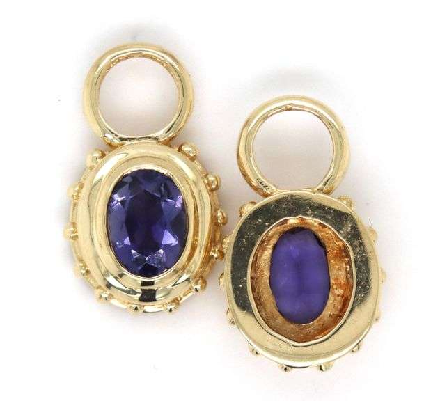 14kt Yellow gold bezel set oval tanzanite earring jacket