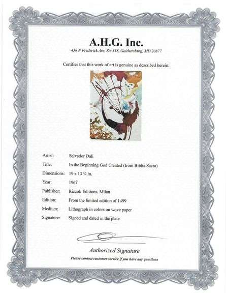 Highly Collectible and Rare Salvador Dali Original Lithograph from the 'Biblia Sacra' Suite