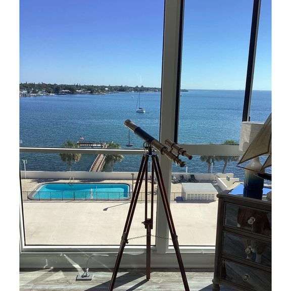 Brass Double-Barrel Floor Telescope with Leather Wrap