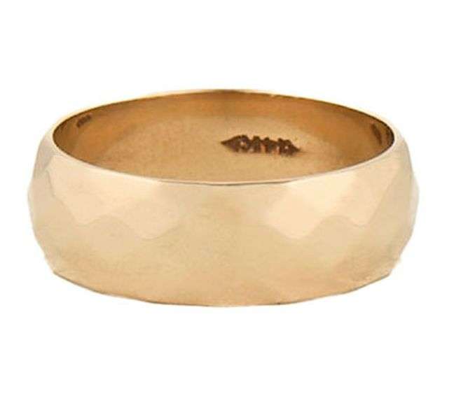 Gents Polished 8MM Hammered Faceted Band Ring in 14K