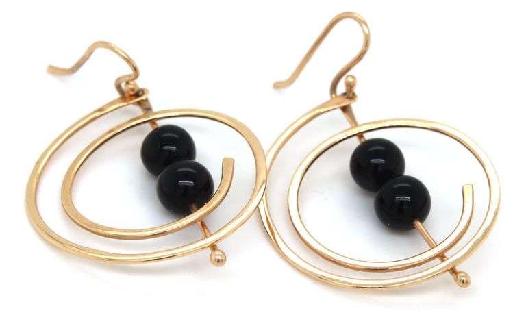 Clever 14K YG and Black Onyx Dangle Earrings