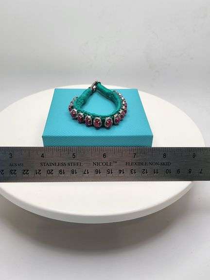 New! +10 ctw all natural rubys and diamond weaved on fabric bracelet