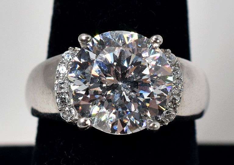 Large CZ Gemstone Ring in Sterling Silver