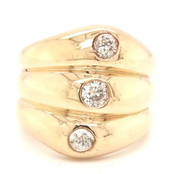 14kt Yellow gold 0.55ctw triple row diamond dome ring