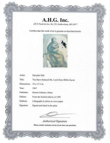 Highly Collectible and Rare Salvador Dali Original Lithograph from the 'Biblia Sacra' Suite