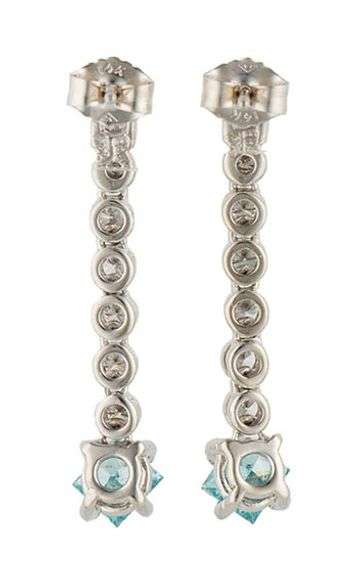1.20ctw Irradiated Blue Diamond and 0.50ctw White Diamond Linear Dangle Earrings in 14K