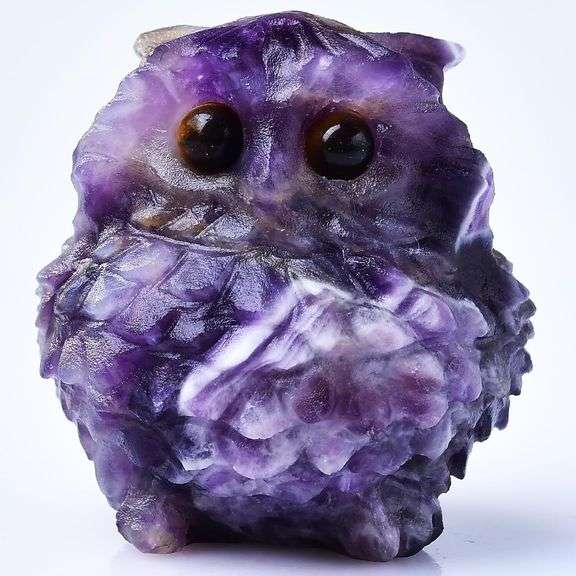 Amethyst Owl Figurine Hand-Carved Natural Crystal