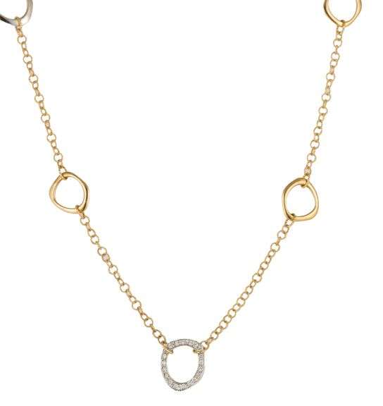 Roberto Coin 0.15ctw Diamond Flat Open Two Tone Station Necklace in 18K