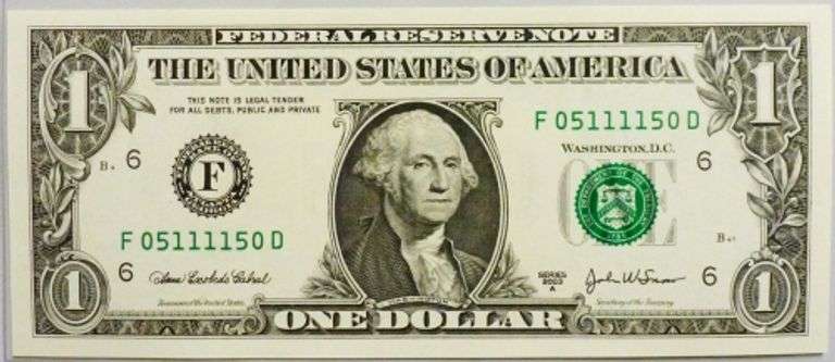 Superb Crisp 2003A $1 Note Atlanta Fancy Radar Number 05111150!