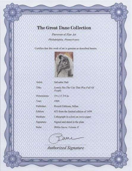 Highly Collectible and Rare Salvador Dali Original Lithograph from the 'Biblia Sacra' Suite