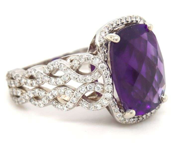 14kt White gold 10ct amethyst and 1ctw diamond ring