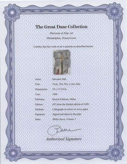 Highly Collectible and Rare Salvador Dali Original Lithograph from the 'Biblia Sacra' Suite