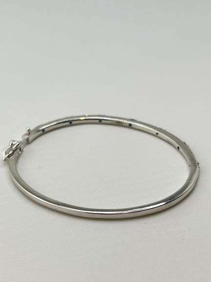925 Sterling Silver Cubic Zirconia And Blue Stone By The Yard Bangle