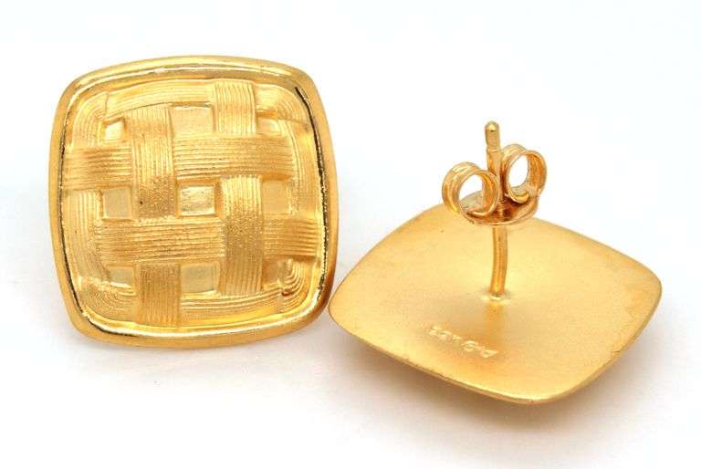 22kt Yellow gold square woven look earrings