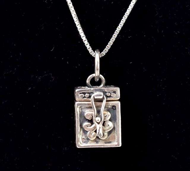 Hollow Box Pendant Necklace in Sterling Silver