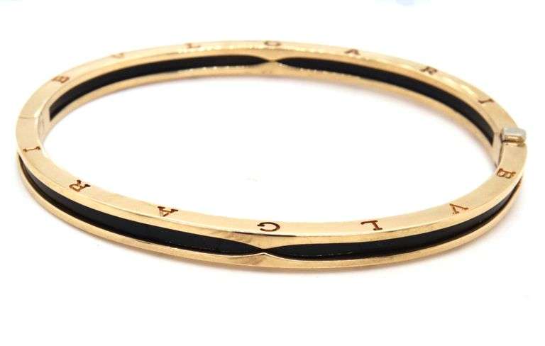 18kt Yellow gold B-Zero 1 style black ceramic bangle bracelet