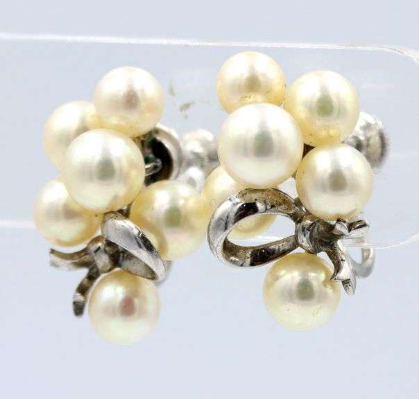 925 Sterling silver Vintage Mikimoto cluster earrings
