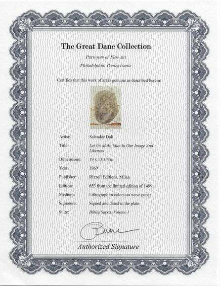 Highly Collectible and Rare Salvador Dali Original Lithograph from the 'Biblia Sacra' Suite