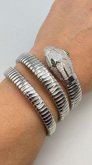 925 Sterling Silver And Stainless Steel Crystal Triple Wrap Snake Bracelet