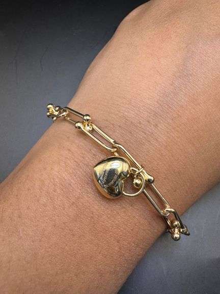 Tiffany & Co 18K Yellow Gold Horseshoe with Heart Charm Bracelet