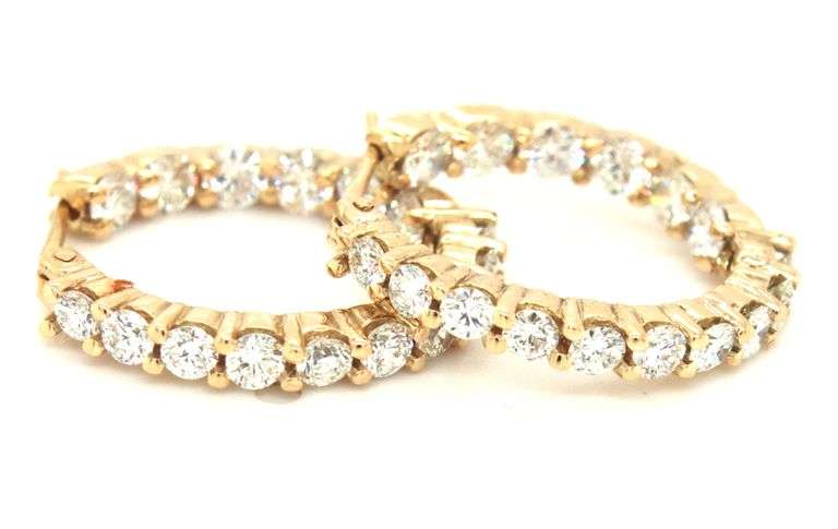 14kt Yellow gold 2.40ctw diamond in out hoop earrings