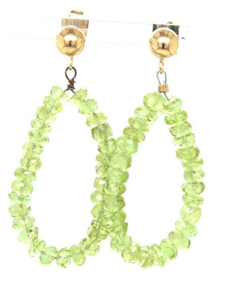 14kt Yellow gold Peridot beads hoop earrings