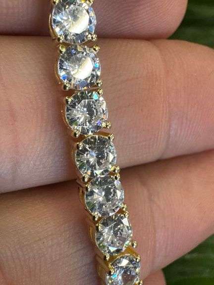 Gold Plated 925 Sterling Silver Round Clear CZ Link Chain Bracelet 5mm New 8"