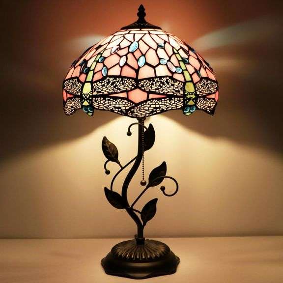 Pink Dragonfly Stained Glass Table Lamp