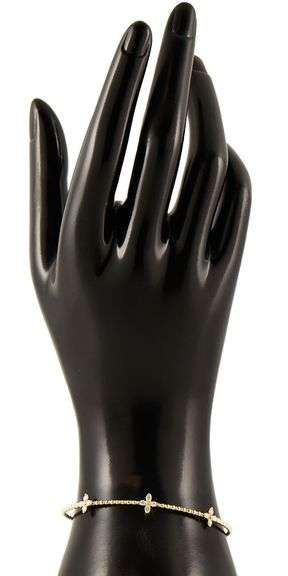 New 0.35ctw Diamond Floral Station Beaded Flex Bangle Bracelet in 14K