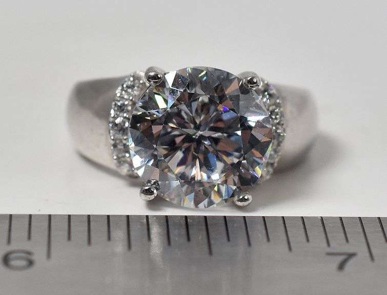 Large CZ Gemstone Ring in Sterling Silver