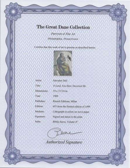 Highly Collectible and Rare Salvador Dali Original Lithograph from the 'Biblia Sacra' Suite