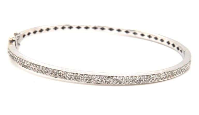 14kt White gold 1.50ctw single cut double row diamond bangle