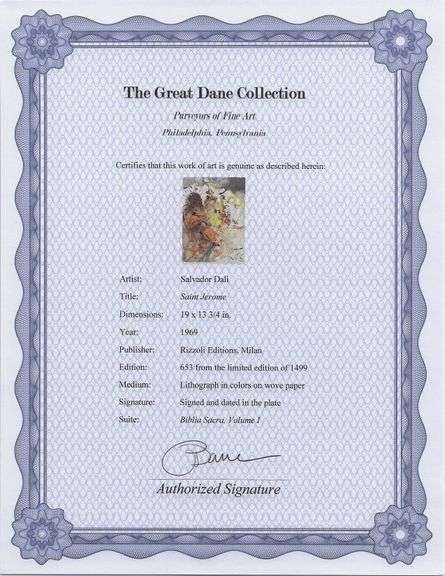 Highly Collectible and Rare Salvador Dali Original Lithograph from the 'Biblia Sacra' Suite