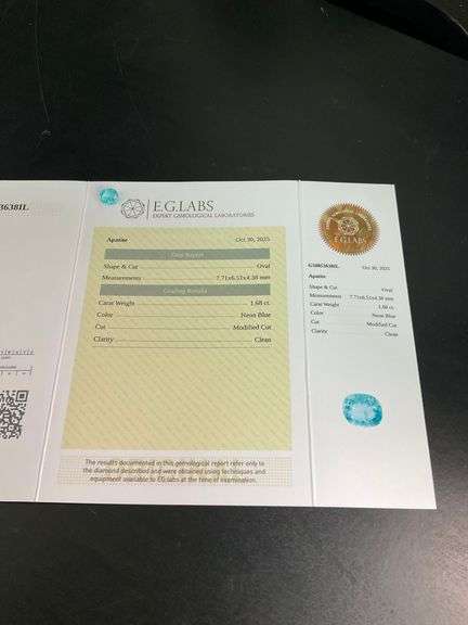 CERTIFIED LOOSE APATITE 1.68 CARAT