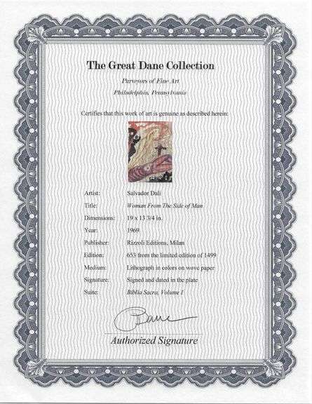 Highly Collectible and Rare Salvador Dali Original Lithograph from the 'Biblia Sacra' Suite