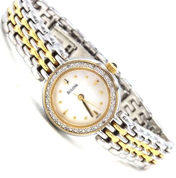 Bulova mother of pearl dial diamond bezel quartz watch