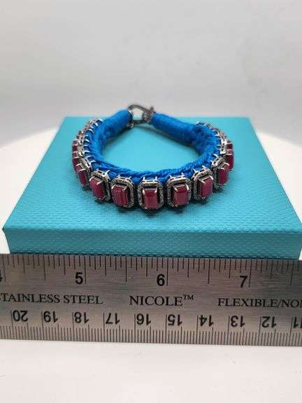 New! +10 ctw all natural rubys and diamond weaved on fabric bracelet