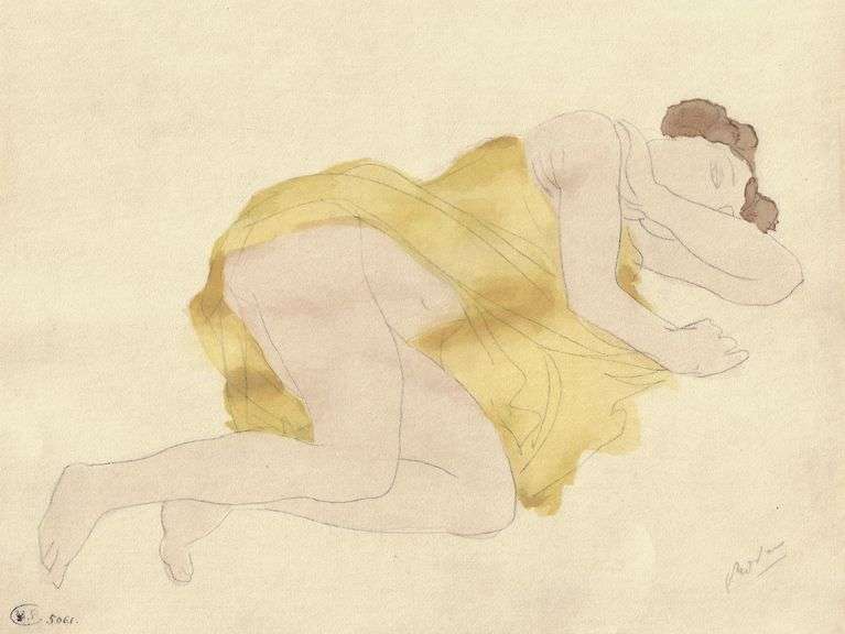 Exclusive Auguste Rodin Lithograph of Watercolor Signed in the Plate, 1949