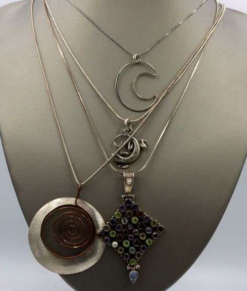 Vintage 925 sterling silver group lot of 4 necklaces