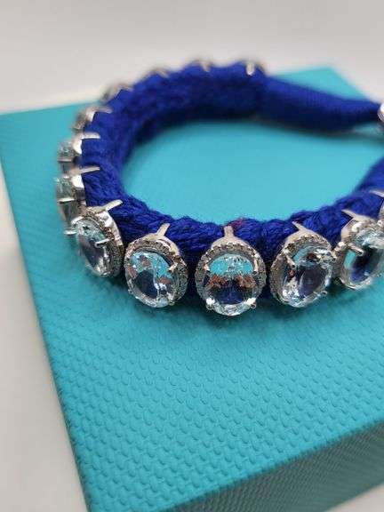 New! +22 ctw all natural topaz and 1.25ct diamond weaved on fabric bracelet
