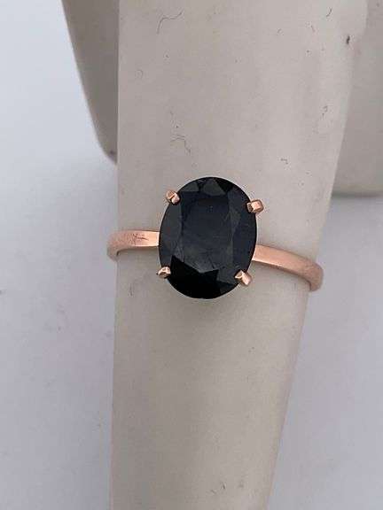 CERTIFIED  14K ROSE GOLD RING WITH A DARK BLUE SAPPHIRE