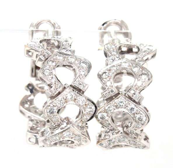 18kt White gold 1.65ctw pave diamond fancy wide hoop earrings