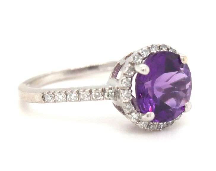 14kt White gold 1.35ctw amethyst and diamond halo ring