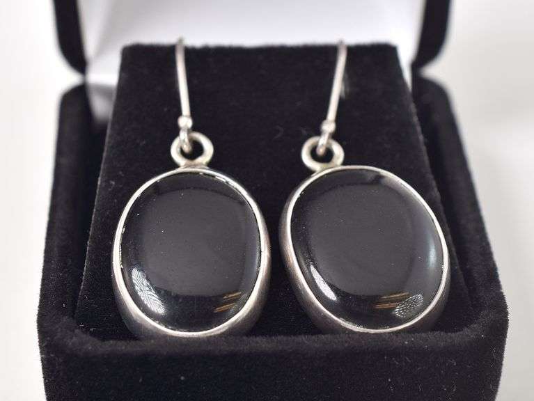 Black Onyx Dangle Earrings in Sterling Silver