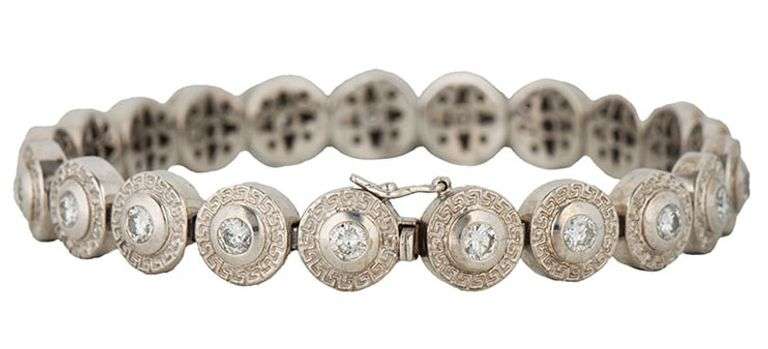 5.25ctw Round Diamond Bezel Set Greek Bezel Station Bracelet in 18K